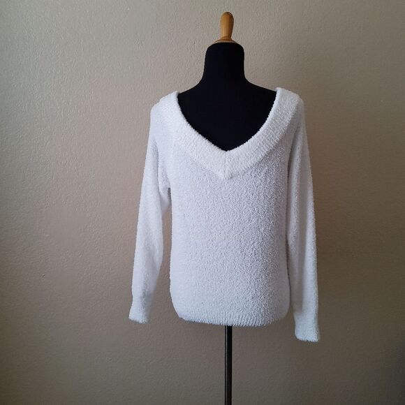Hello Nite Plush Pullover Cozy Super Soft V-Neck Sweater XS White New - Picture 1 of 7
